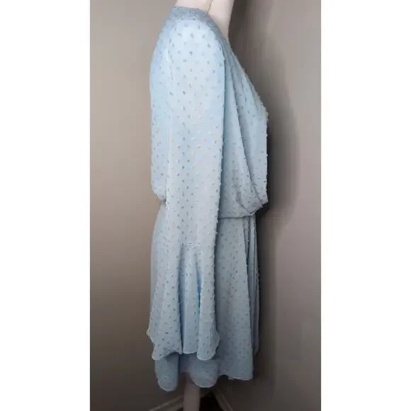 Jay Godfrey Swiss Dot Bell Sleeve Wrap Dress Blue Romantic Designer - Picture 4 of 5